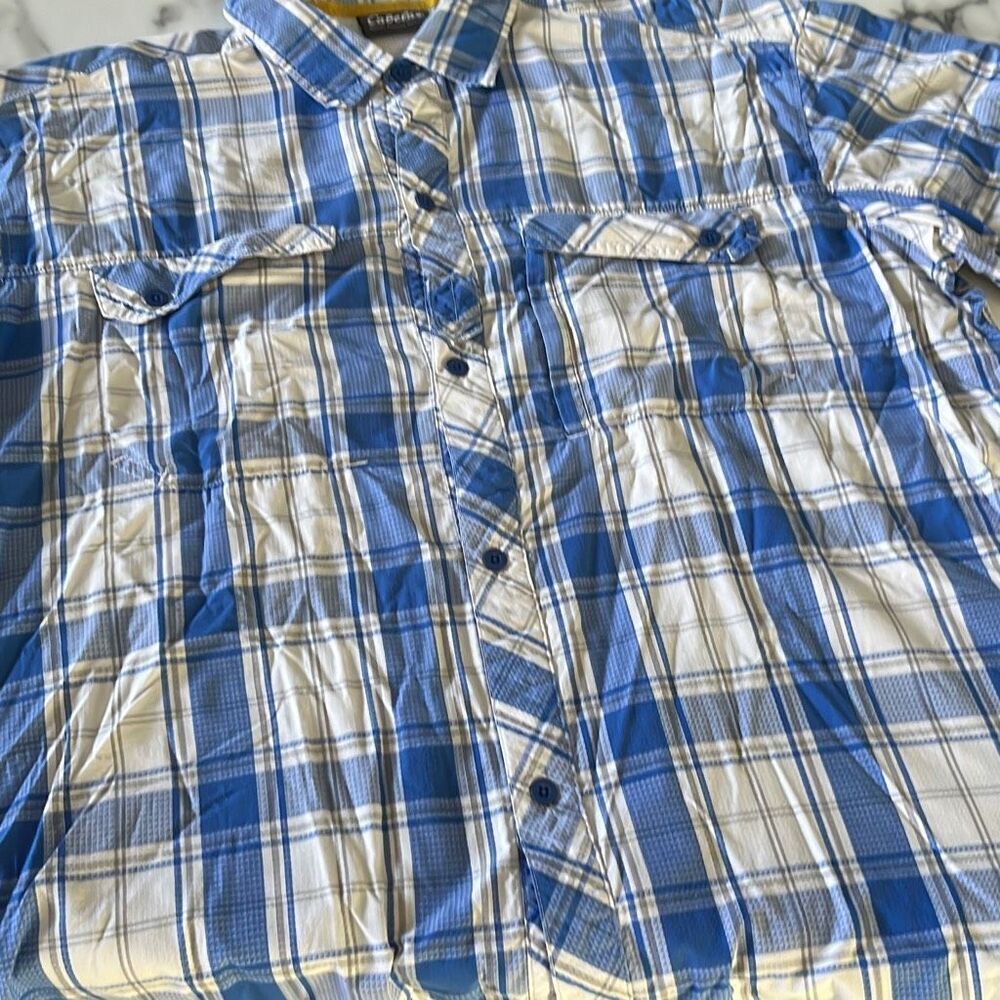 Cabelas Short Sleeve Nylon Button Front Shirt Mens Large